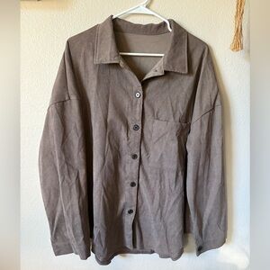 Brown Ribbed Button Down Shirt